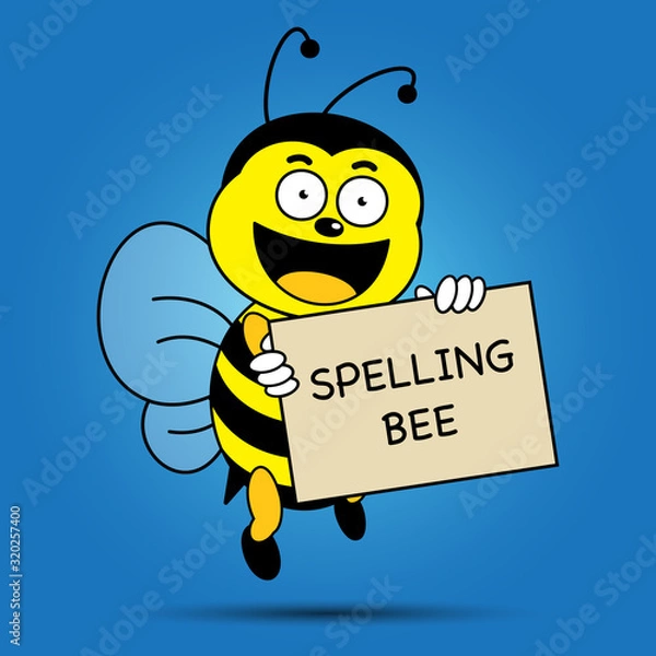 Fototapeta Illustration of a bee holding a board written with spelling bee