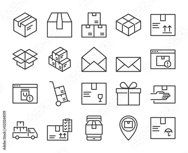 Fototapeta Package icon. Package Delivery line icons set. Editable stroke.