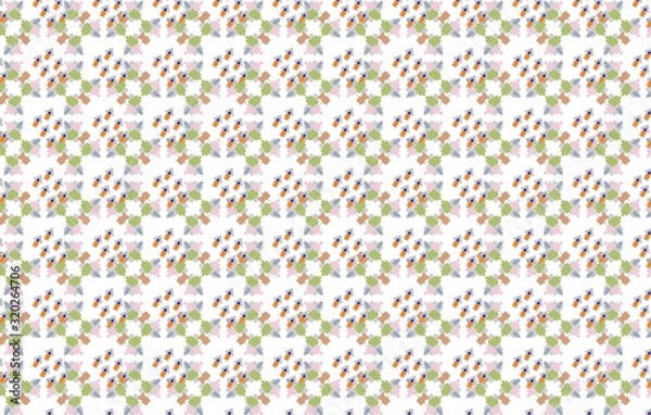 Fototapeta seamless pattern of arrows with green, pink, gray and orange colours. Geometric design template with simple symmetric ornament. for carpet, surface design, fabric, textile, banner or wrapping paper