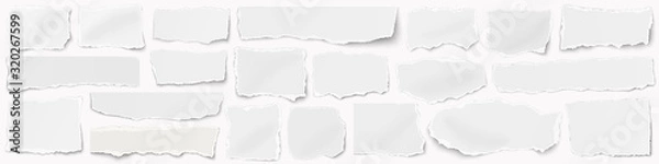 Obraz Długi poziomy zestaw podartych kawałków papieru na białym tle na białym tle.