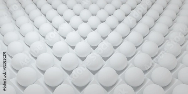 Fototapeta 3d illustration of light abstract background from the rows of white balls and cubes