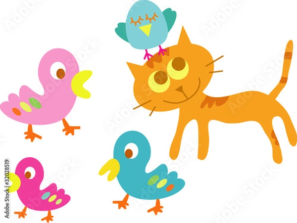 Obraz トリとねこ