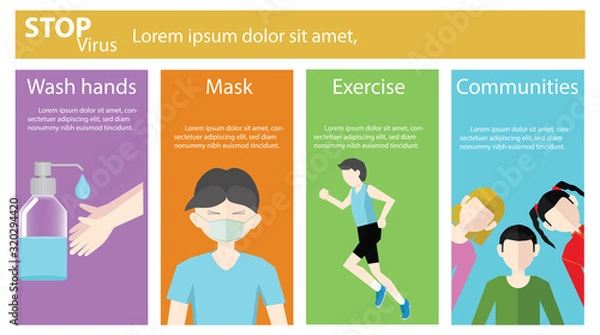 Fototapeta Stop virus.  Infographic of ways and basic prevention methods for the flu virus.