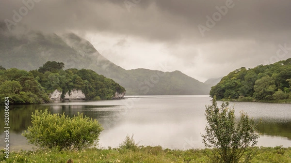 Obraz A rainy grey day at Muckross Lake, also called Middle Lake or The Torc, in Killarney National Park, County Kerry, Ireland.