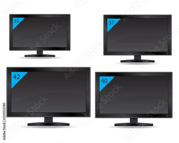Obraz Monitor or TV with different diagonal sizes. Display with 32.37.40.42 inches. Vector illustrator.