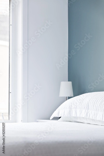 Obraz Bed, pillow and bedside lamp