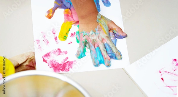 Obraz Colorful hand print on canvas with fun art work