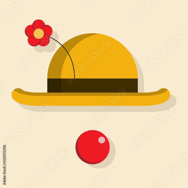 Obraz Cute clown hat with nose vector icon.