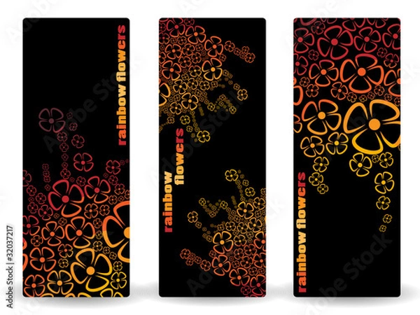 Obraz Three dark banners - rainbow flowers