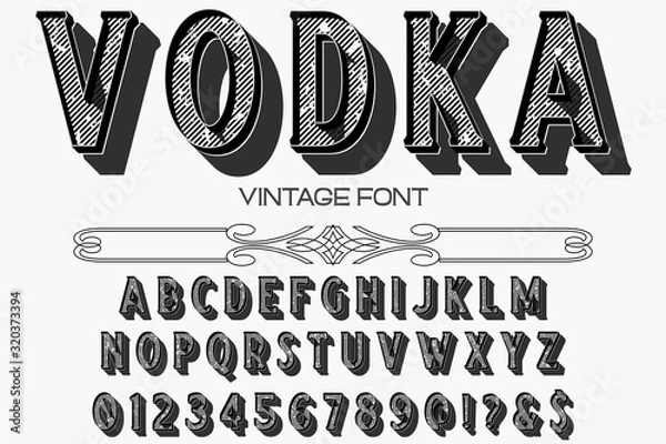Fototapeta abc Font. alphabet Script. Typeface.Shadow. Effect.vintage Hand Drawn.Retro Typography.Vector Illustration