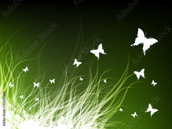 Obraz abstract green background with butterflies