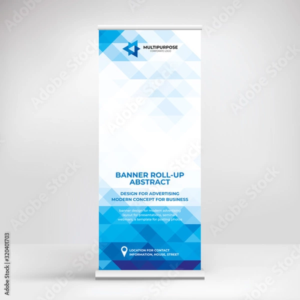 Fototapeta Banner design, roll-up stand for advertising, conferences, seminars, poster template for placing photos and text. Creative background for presentation	