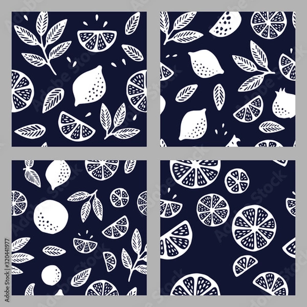Fototapeta Tropical seamless pattern set with citrus