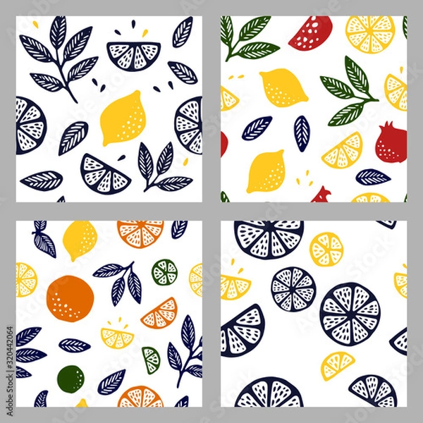 Fototapeta Tropical seamless pattern set with citrus