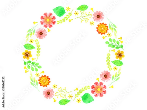 Fototapeta カラフルな花と緑のイラスト背景