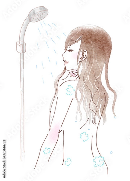 Fototapeta シャワーを浴びる若い女性