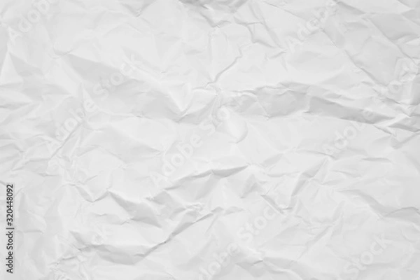 Fototapeta White crumpled paper texture background. Clean white paper. Top view.	