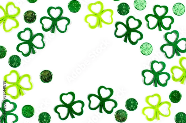 Obraz St.Patrick 's Day. Clover leaf and coin background.