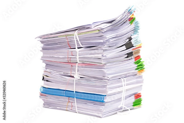 Fototapeta Stack of business papers isolated on white background