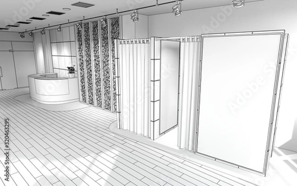 Fototapeta empty pavilion, interior visualization, 3D illustration