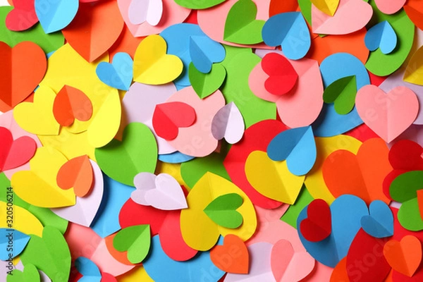Fototapeta Bunch of multicolored paper hearts cutouts background