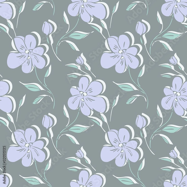 Obraz Blue Flowers Seamless Pattern. Hand Drawn Vector Background.