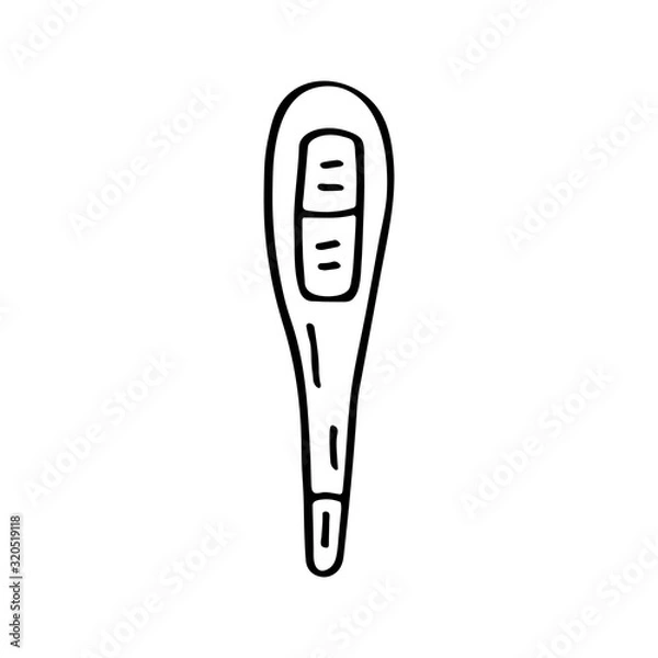 Obraz Medical thermometer cartoon doodle hand drawn vector illustration, icon, sticker. Black line art design. Isolated on white background. Easy to change color. Medicine, health care, protection.