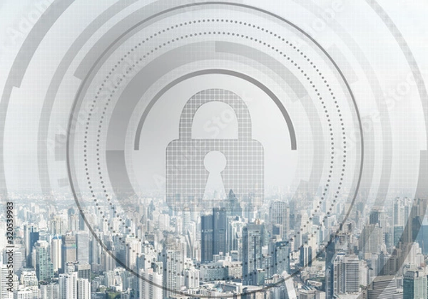 Obraz Cybersecurity mixed media with virtual padlock