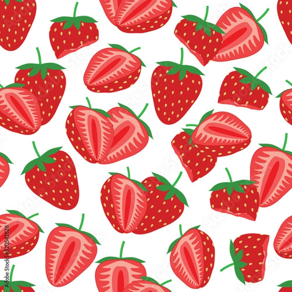 Fototapeta Red and pink vector strawberry seamless pattern background on white surface