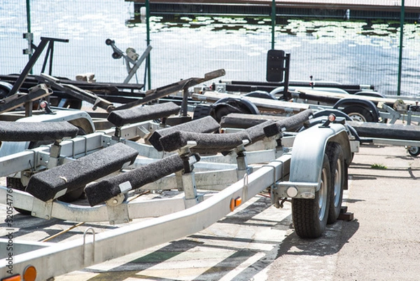 Fototapeta Car root ships, components Trailer for boats roots , a close-up trailer hook for boats.