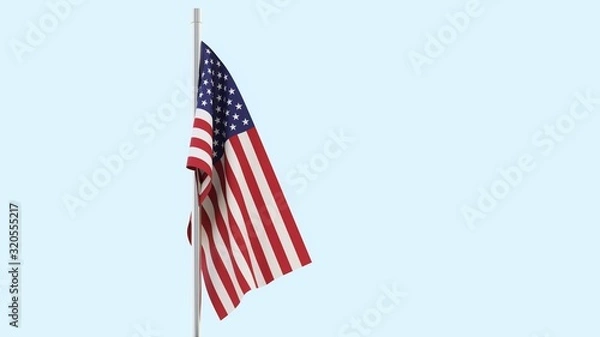 Fototapeta USA flag on flagpole. American flag on flagpole isolated on white. 3D-rendering.