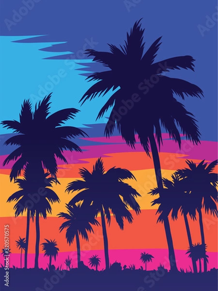 Fototapeta palm trees, beach and the blue sky with clouds
