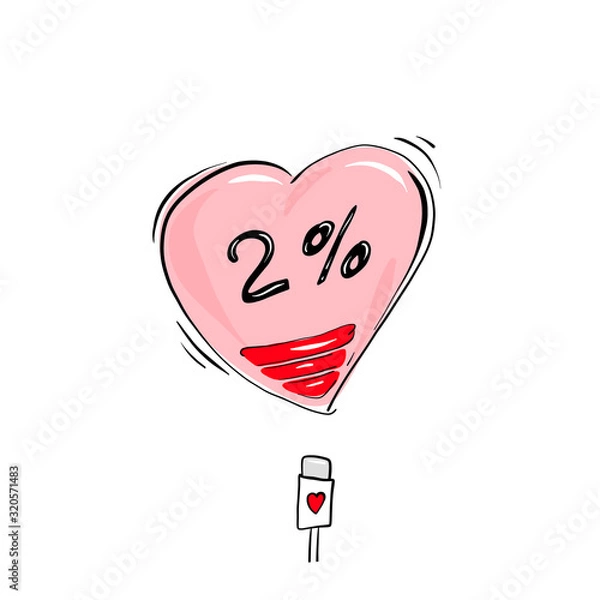 Fototapeta Depleted heart that requires recharging, the concept of a departed love or a sick heart. Hand-drawn in a flat cartoon style. Doodle for textiles, t-shirts or postcards.