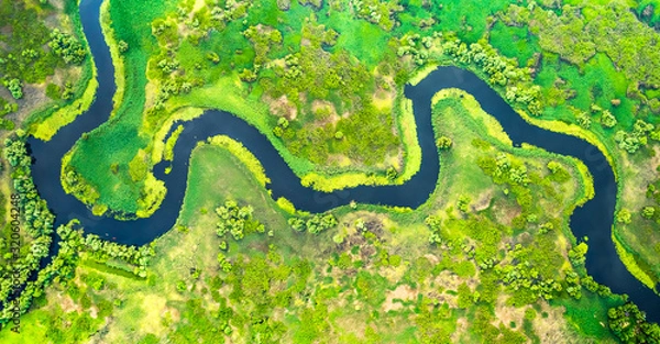 Obraz Widok z lotu ptaka na meander w delcie