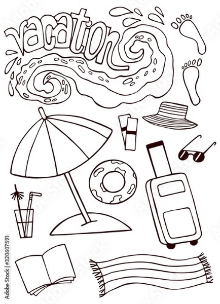 Obraz Vacation set vector illustration outlines coloring hand drawing