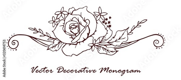 Obraz Vector decorative monogram floral outline linear hand drawing