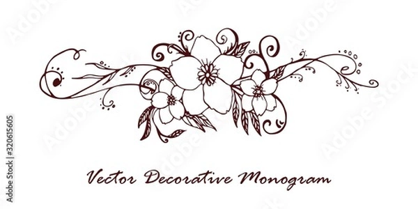Obraz Vector decorative monogram floral outline linear hand drawing