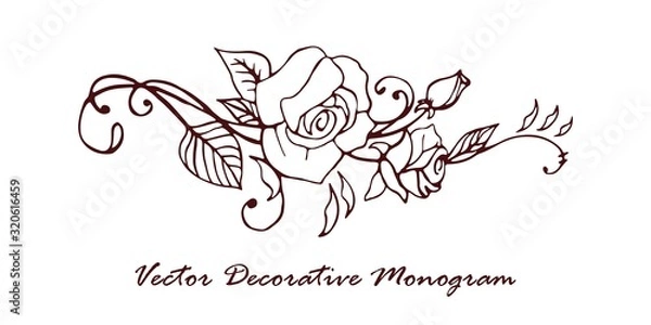 Obraz Vector decorative monogram floral outline linear hand drawing