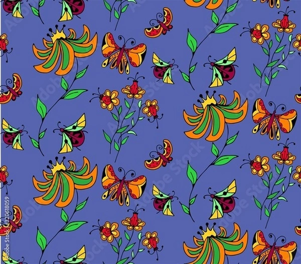 Obraz Floral seamless pattern. Vector graphics hand drawn contour