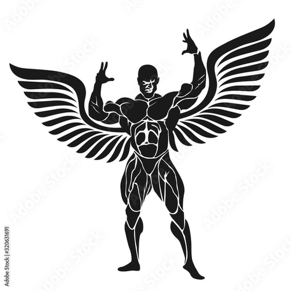 Obraz Bodybuilder flexing muscles, vector illustration