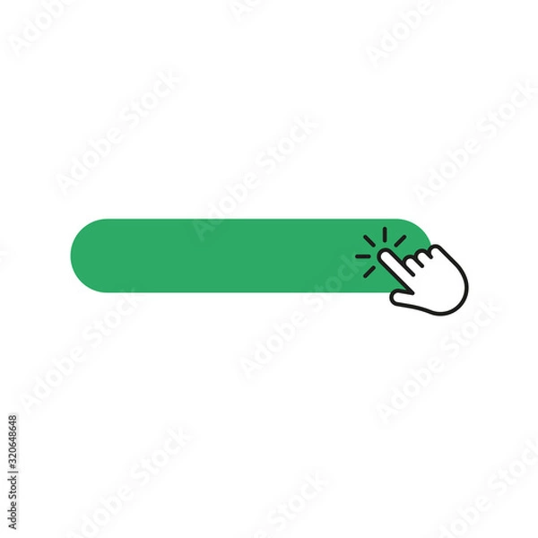 Fototapeta Click here button with hand pointer clicking. Vector illustration.