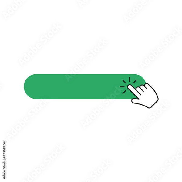 Fototapeta Click here button with hand pointer clicking. Vector illustration.