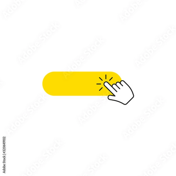 Fototapeta Click here button with hand pointer clicking. Vector illustration.