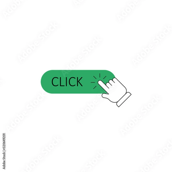 Fototapeta Click here button with hand pointer clicking. Vector illustration.