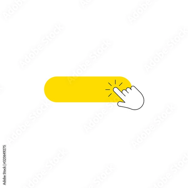 Fototapeta Click here button with hand pointer clicking. Vector illustration.