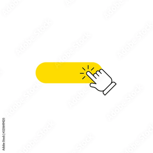Fototapeta Click here button with hand pointer clicking. Vector illustration.