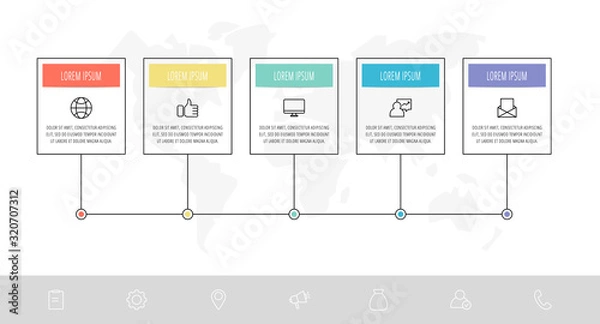 Fototapeta Modern vector infographic template with rectangles. Business banner with 5 options and circles. Five steps for workflow, diagram, web design, annual report, web design