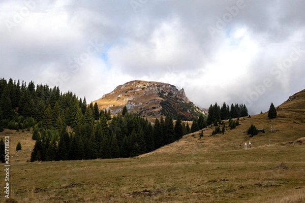 Fototapeta Autumn view of Bucegi Mountains, Bucegi National Park, Romania, perfect day for hiking