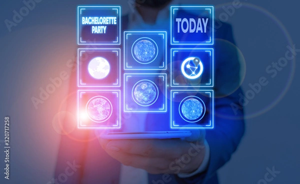 Fototapeta Word writing text Bachelorette Party. Business photo showcasing a party given for a woanalysis who is about to get married Elements of this image furnished by NASA