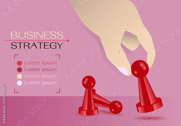 Obraz Business stratergy vector concept. Board game piece. A hand pick up boardgame meeple.
